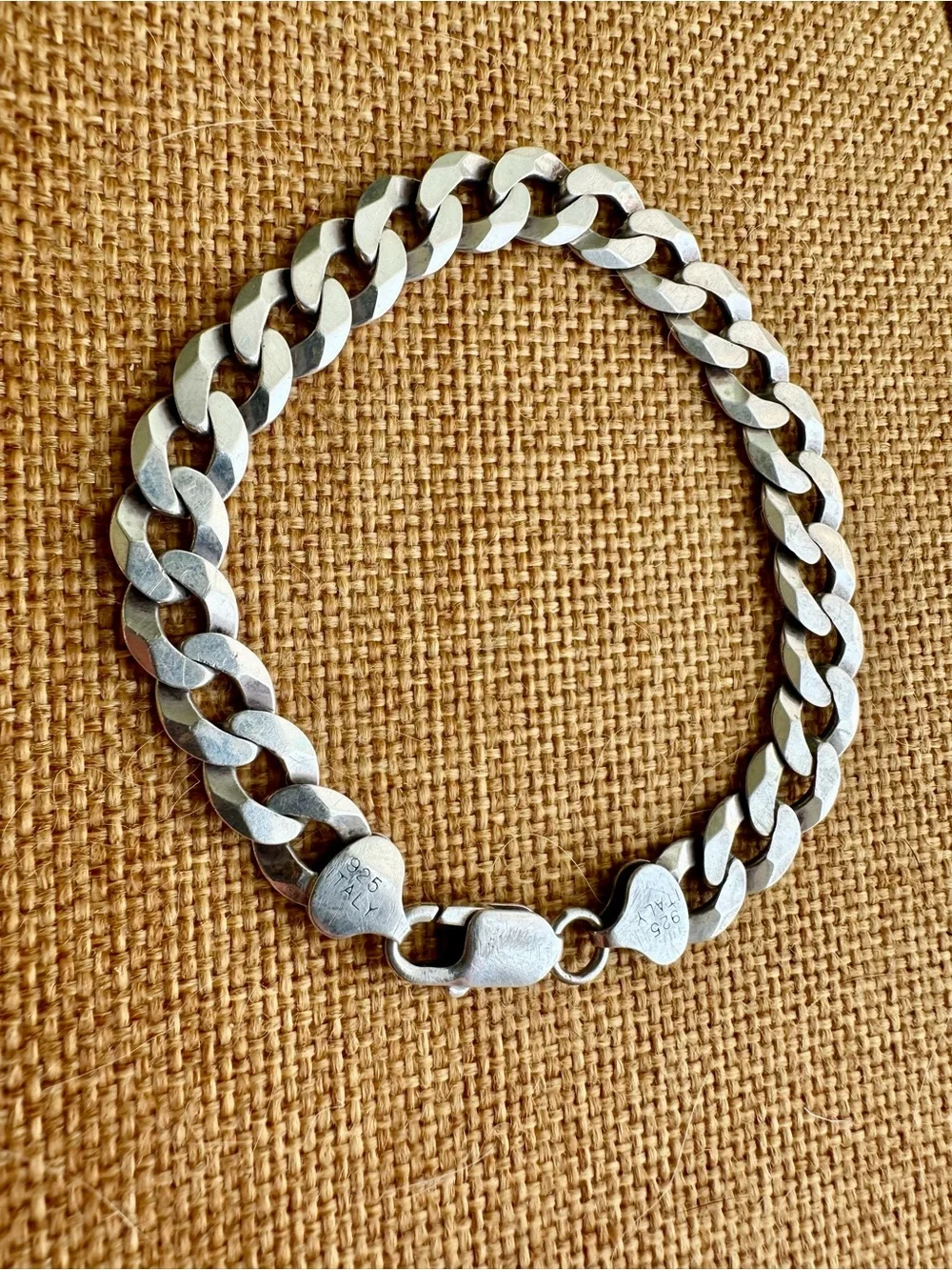 Sterling Silver Flat Curb Link Bracelet 8 Inch Long 12mm Italy Lirm 925